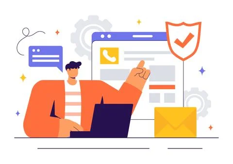 Vector Illustration of a Technical Support System Featuring Software Develo.. Stock Illustration