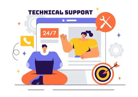 Vector Illustration of a Technical Support System Featuring Software Develo.. Stock Illustration