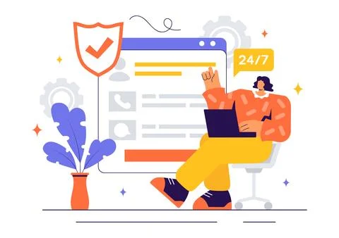 Vector Illustration of a Technical Support System Featuring Software Develo.. Stock Illustration