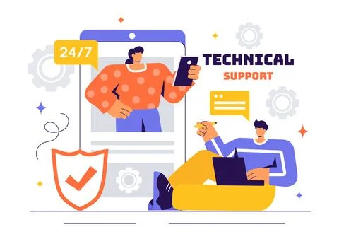 Vector Illustration of a Technical Support System Featuring Software Develo.. Stock Illustration