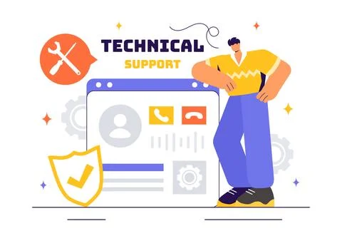 Vector Illustration of a Technical Support System Featuring Software Develo.. Stock Illustration
