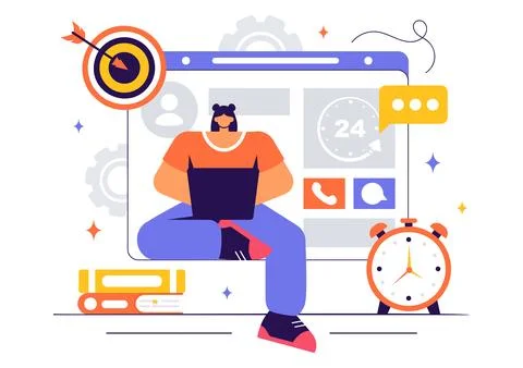 Vector Illustration of a Technical Support System Featuring Software Develo.. Stock Illustration