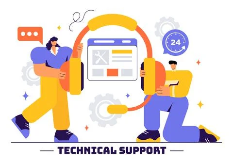 Vector Illustration of a Technical Support System Featuring Software Develo.. Stock Illustration