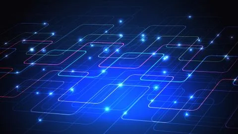 Vector illustration of a techno technology design of luminous lines on a dark Stock Illustration