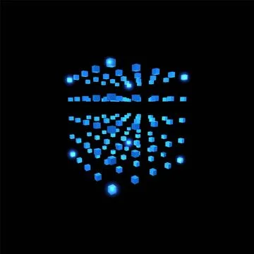 Vector illustration of technology background with glowing neon blue cubes. Data Illustrazione stock