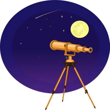 Vector illustration of a telescope on the background of the moon and stars Stock Illustration
