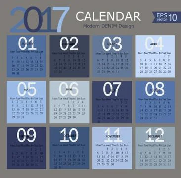 Vector illustration template of 2017 calendar. Stock-Illustration