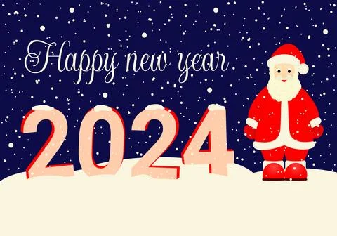 Vector illustration. Template of a postcard for the new year 2024 with Santa  Stock Illustration