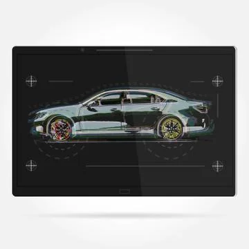 Vector illustration template. Tablet with a picture of the car Stock Illustration