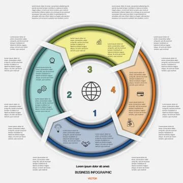 Vector illustration template with text areas and four arrows Stock Illustration