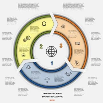 Vector illustration template with text areas and three arrows Stock Illustration