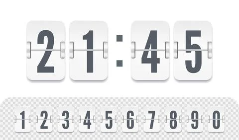 Vector illustration template. White scoreboard number font. Vintage flip clock Stock Illustration