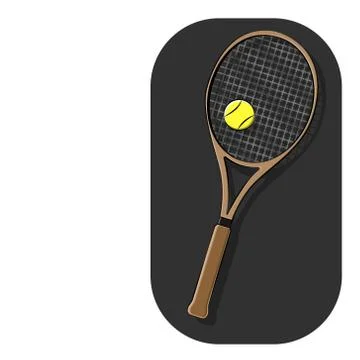 Vector illustration tennis racket angled with a yellow ball in the foreground Stock Illustration