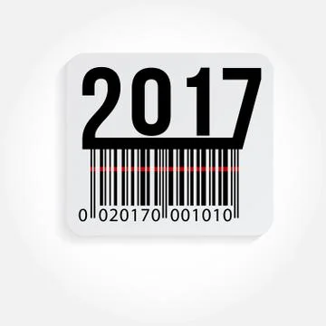 Vector illustration of text 2017 and barcode stickers isolated on white. Stock Illustration