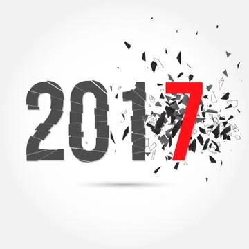 Vector illustration of text 2017 and explosion isolated on white. 库存插图