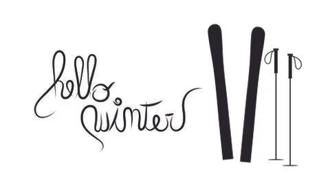 Vector illustration of text hello winter and ski. Stock Illustration