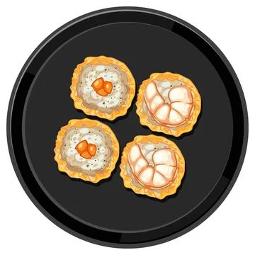 Vector Illustration of Thai Dim Sum on Black Plate Stock Illustration