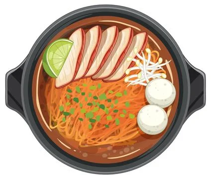 Vector Illustration of Thai Noodle Soup Dish Stock Illustration