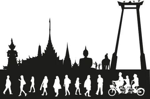Vector illustration of  ThailandSilhouette Stock Illustration