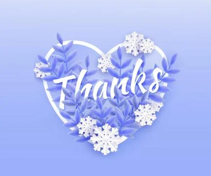 Vector illustration of Thanks text winter natural design with blue leaves and Stock-Illustration