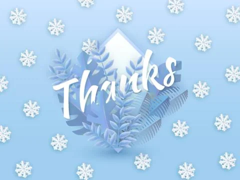 Vector illustration of Thanks text winter natural design with tree leaves on Stock Illustration