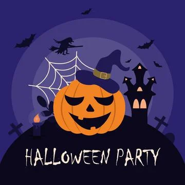 Vector illustration on the theme of Halloween, which shows: pumpkin in a hat, Stock Illustration