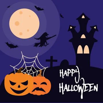 Vector illustration on the theme of Halloween, which shows pumpkins, bats Stock Illustration