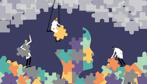 Vector illustration on the theme of psychotherapy, mental assistance, psychol Stock Illustration