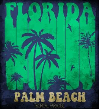 Vector illustration on the theme of surf and surfing in Florida, Palm Beach. Stock Illustration