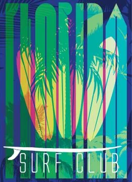 Vector illustration on the theme of surf and surf club florida Grunge backgro Stock Illustration