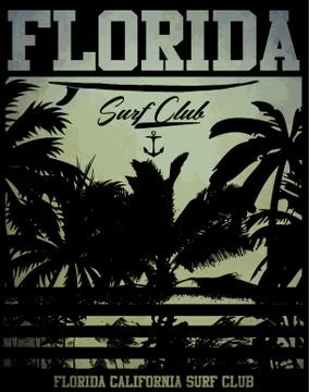 Vector illustration on the theme of surf and surf club florida Grunge backgro Stock Illustration