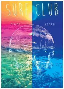 Vector illustration on the theme of surf and surf club miami Grunge backgroun Stock Illustration