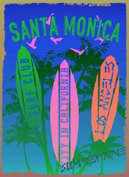 Vector illustration on the theme of surf and surf club Santa Monica Los Ang.. Stock Illustration