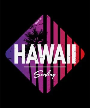 Vector illustration on the theme of surf and surfing in Hawaii. Grunge Stock Illustration