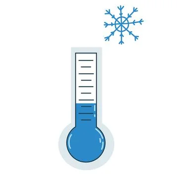 Vector illustration with thermometer and snowflake in hand drawn flat style Stock Illustration