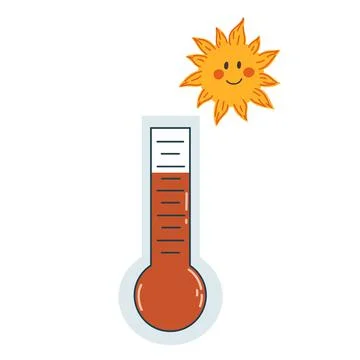 Vector illustration with thermometer and sun in flat style isolated on white Stock Illustration