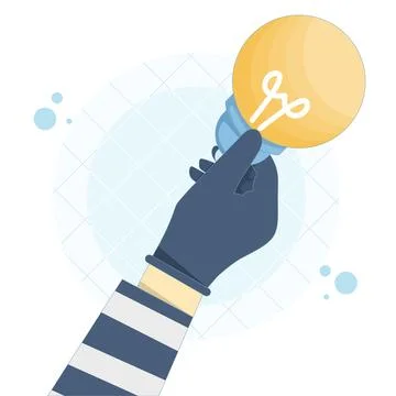 Vector illustration of thief hand in black glove stealing light bulb Stock Illustration