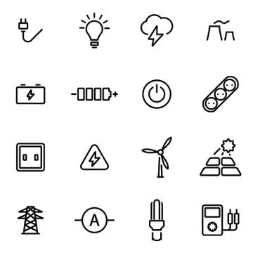Vector illustration of thin line icons - electricity Stock Illustration