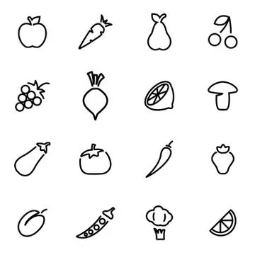Vector illustration of thin line icons - fruit and vegetables Stock Illustration