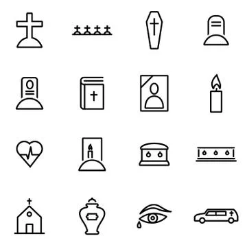 Vector illustration of thin line icons - funeral Stock Illustration