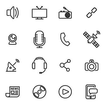 Vector illustration of thin line icons - media Stock Illustration