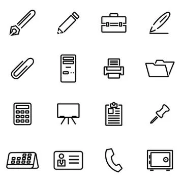 Vector illustration of thin line icons - office Stock Illustration