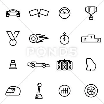 Vector illustration of thin line icons - racing Stock Illustration