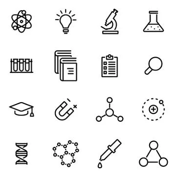 Vector illustration of thin line icons - science Stock Illustration