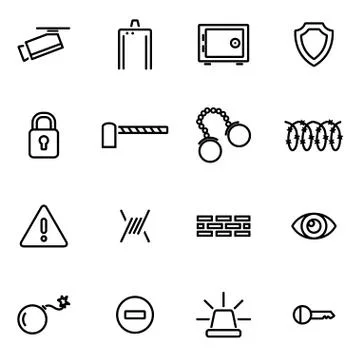 Vector illustration of thin line icons - security Stock Illustration