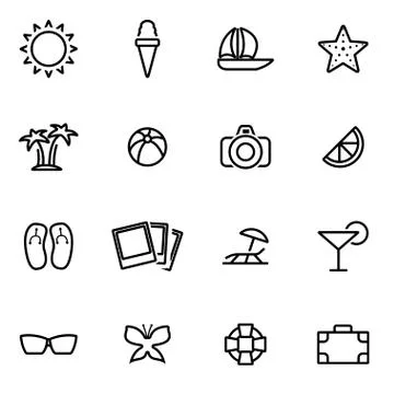 Vector illustration of thin line icons - summer Stock Illustration