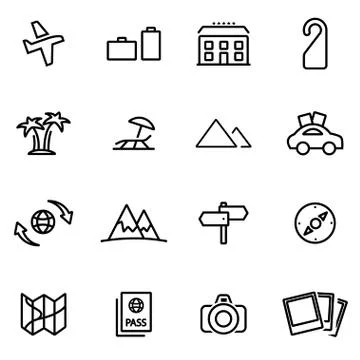 Vector illustration of thin line icons - travel Stock Illustration