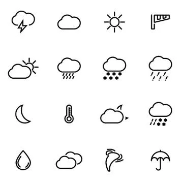 Vector illustration of thin line icons - weather Stock Illustration