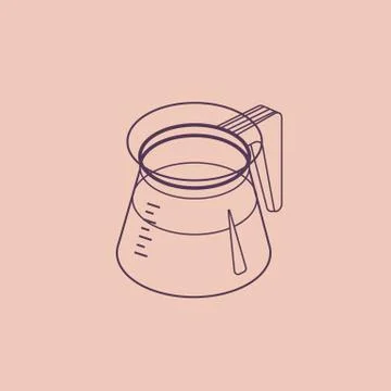 Vector illustration thin line sketch with 3D coffee pot. Coffee container in 库存插图