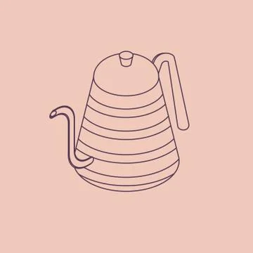 Vector illustration thin line sketch with 3D coffee or tea pot. Kettle in Stock Illustration